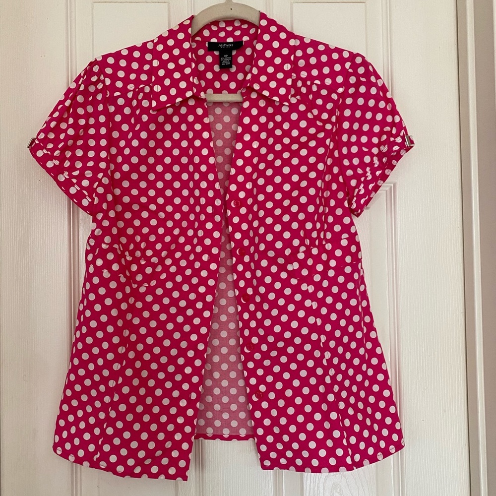 Alfani Fuchsia and White Polka Dot Blouse